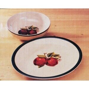 Casuals by China Pearl Apple Blossom Stoneware Two Piece Set Bowl & Platter NOS
